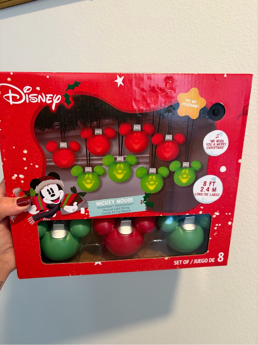 New Disney Mickey Mouse Red and Green Holiday String Lights